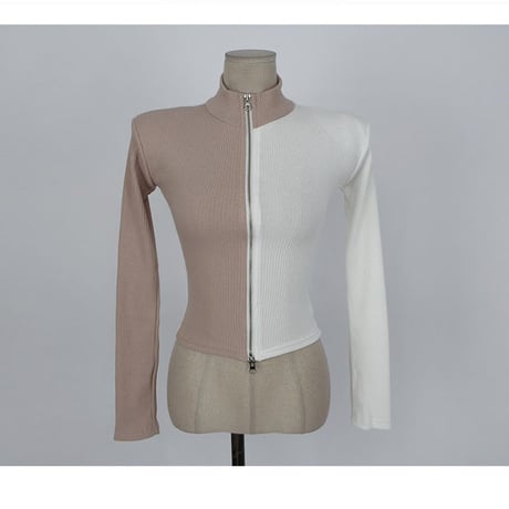 2色 Two-Tone Zipper トップス