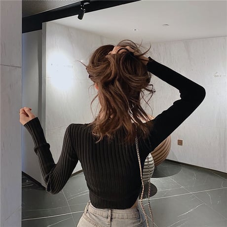 3色 チョーカーネック ニット Top