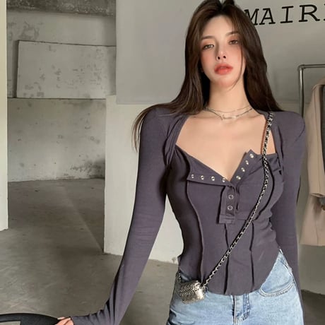 5色 ボタンダウン sexy Top