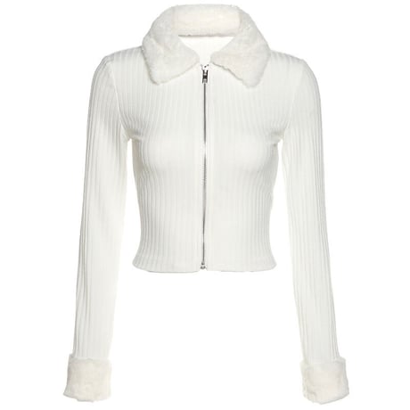 2色 ファー付き ジップアップ Top