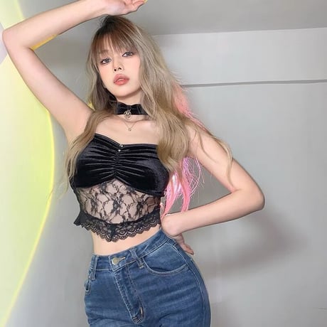 Black Lace Sexy Velvet Top