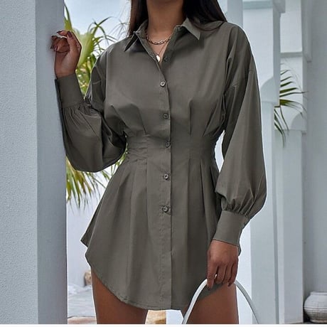 4色 シャツ ドレス Dress One-piece