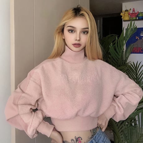 Pinky パイル ハイネック Top