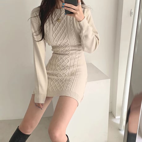 3色 Cutting Knit Dress