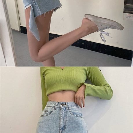 2色 Cut Out 変形 デニムショートパンツ