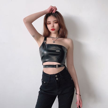 ワンショルダー レザー Top