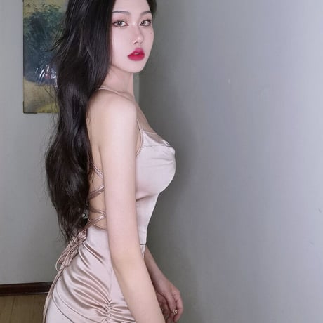 4色 サテン バックレースアップ Dress