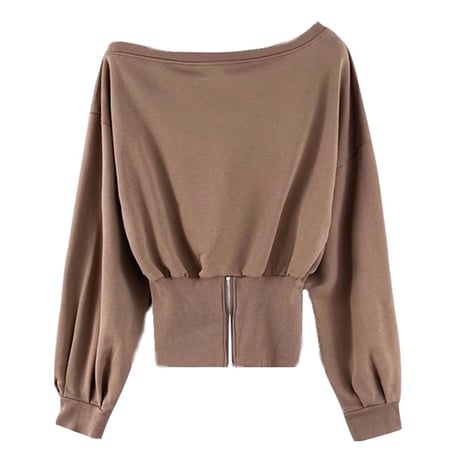 4色 Zipper Off-Shoulder Top