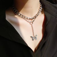 2色 バタフライ ダブルチェーン ネックレス