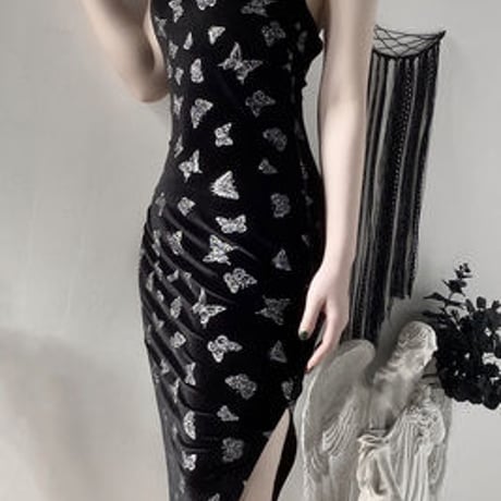 Dark Butterfly Side Slit ロング ドレス
