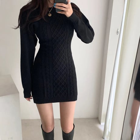 3色 Cutting Knit Dress