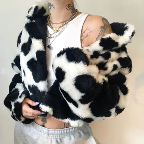 Cow Print Fur jakcet