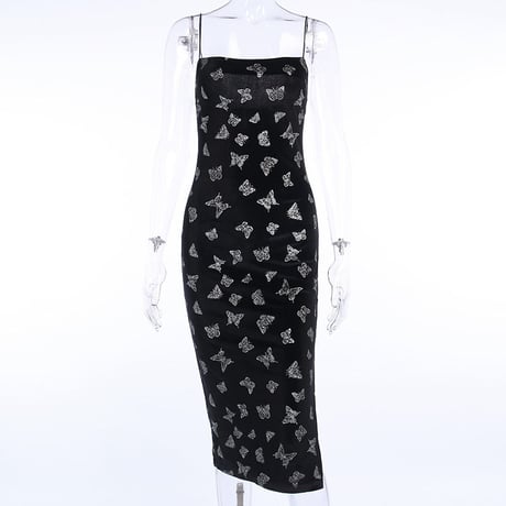Dark Butterfly Side Slit ロング ドレス