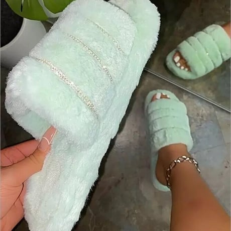 5色 Fluffy Fur Line stone Slide