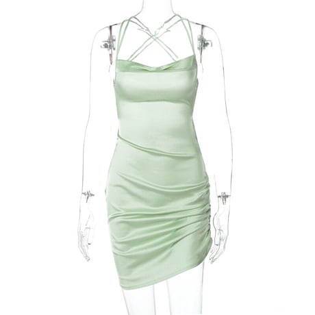 4色 サテン バックレースアップ Dress