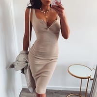 4色 Deep V Dress One-piece
