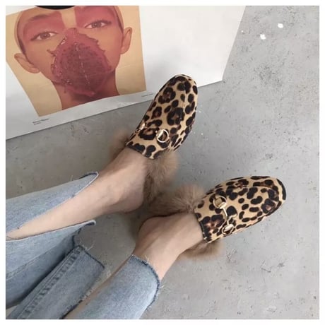 2色 Faux Fur フラットシューズ
