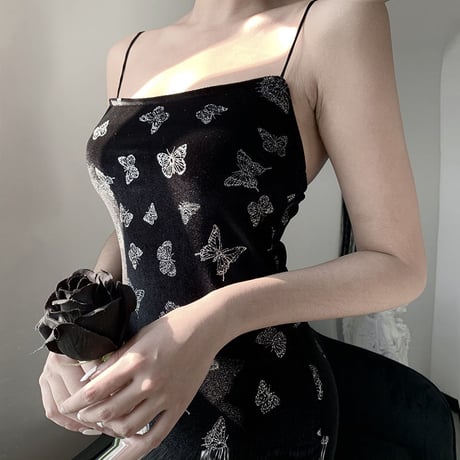Dark Butterfly Side Slit ロング ドレス