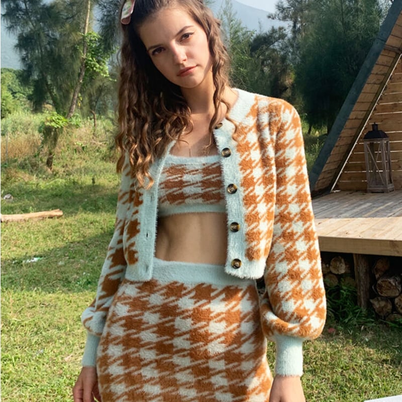 千鳥格子 ニット 3点 セットアップ | PLASTIC BUNNY