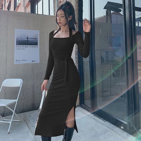 2色 Knit Long Dress One-piece