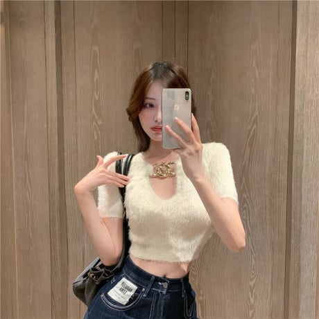 2色 Big Chain Fluffy Top