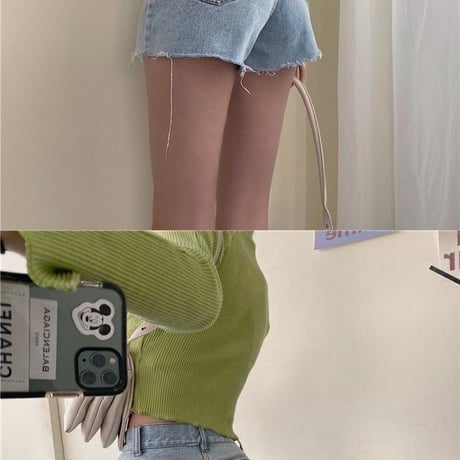 2色 Cut Out 変形 デニムショートパンツ
