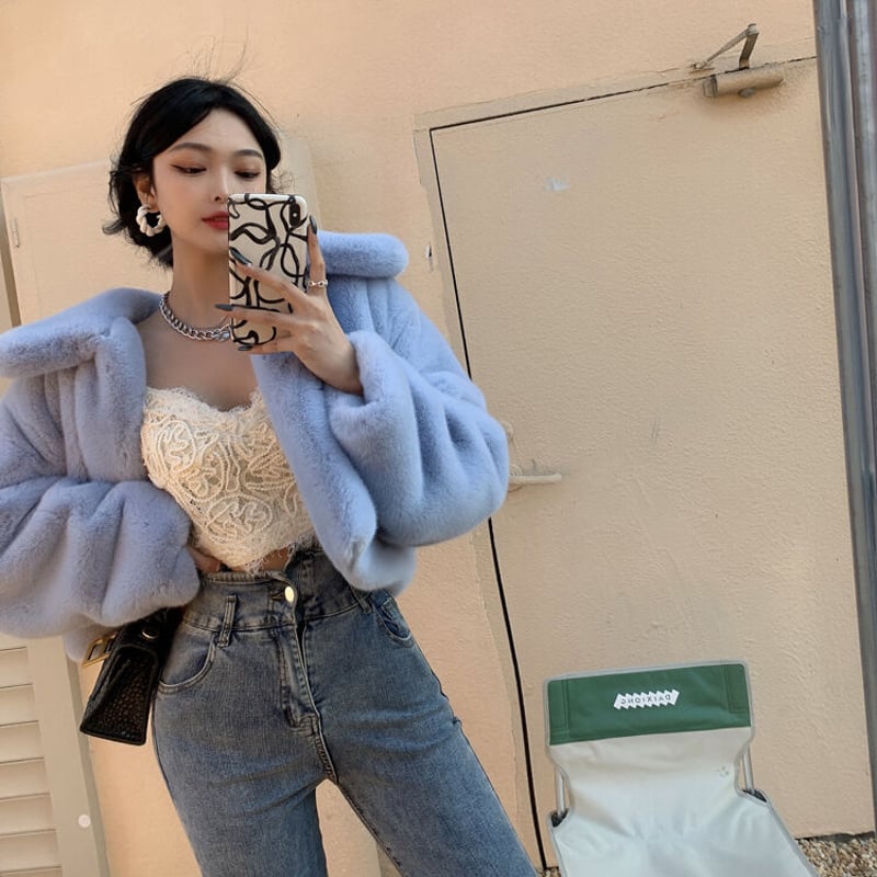 ブルー ファージャケット | PLASTIC BUNNY