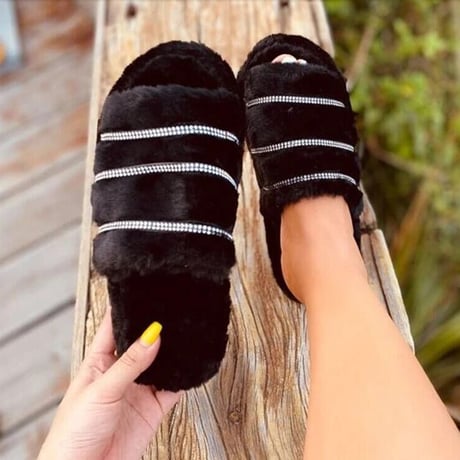 5色 Fluffy Fur Line stone Slide