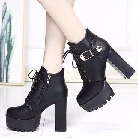 2色 Block Heels ショートブーツ