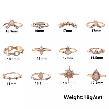 12ピース Bohemian リングセット