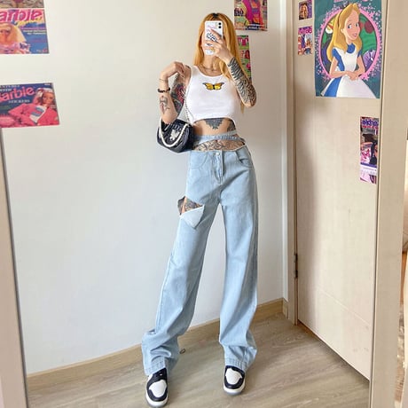 2色 Ripped Denim Pants