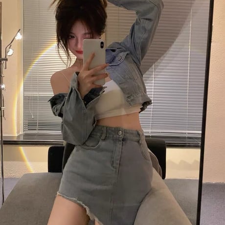 Denim Jacket Skirt Sets