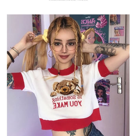 Bear Print Cropped Top