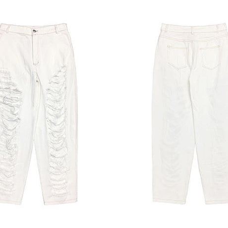 Damaged cut out White Denim Pants
