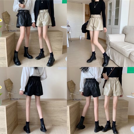 2色 Leather ショートパンツ