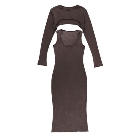 2色 Knit カッティング Long Dress One-piece