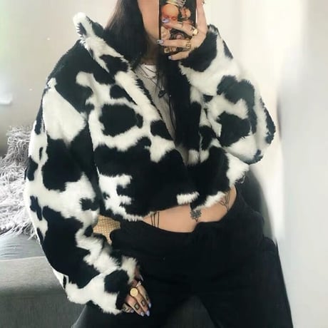 Cow Print Fur jakcet