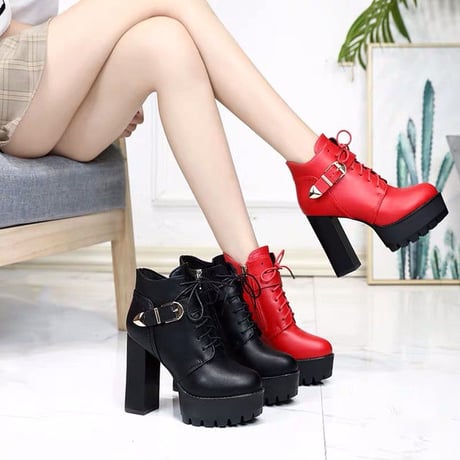 2色 Block Heels ショートブーツ