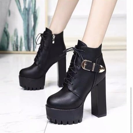 2色 Block Heels ショートブーツ