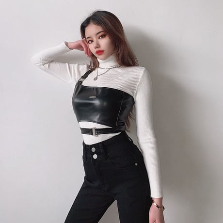 ワンショルダー レザー Top