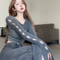 3色 サイドカットアウト ニット Top