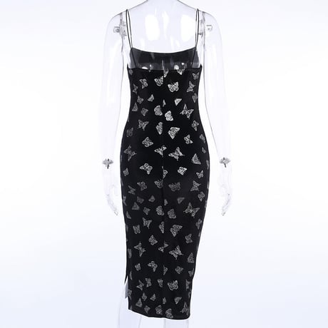 Dark Butterfly Side Slit ロング ドレス