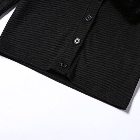 ファー付き リブニット ボタンダウン Top