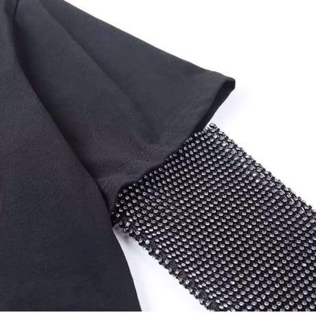 Stylish キラキラ Sleeve  グラフィック Top