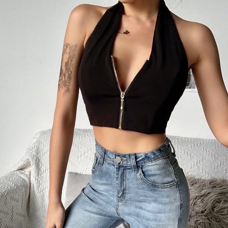 2色 Front Zipper Top
