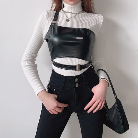 ワンショルダー レザー Top