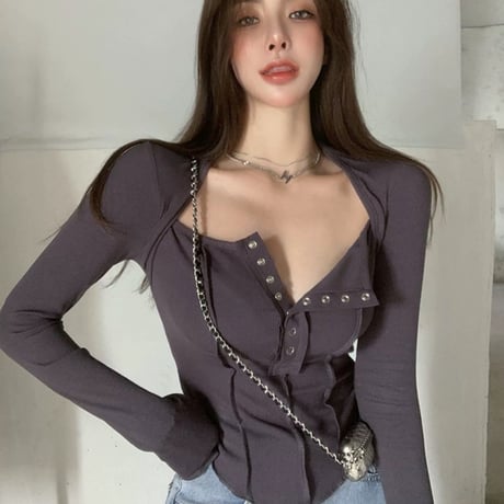 5色 ボタンダウン sexy Top