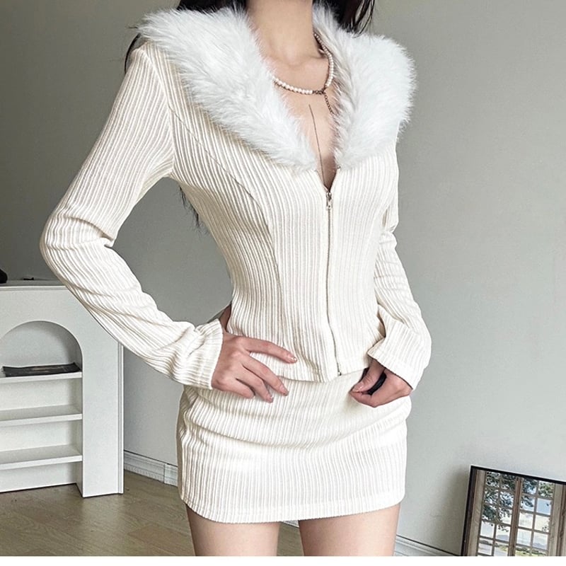 White Fur Two-piece Sets | PLASTIC BUNNY