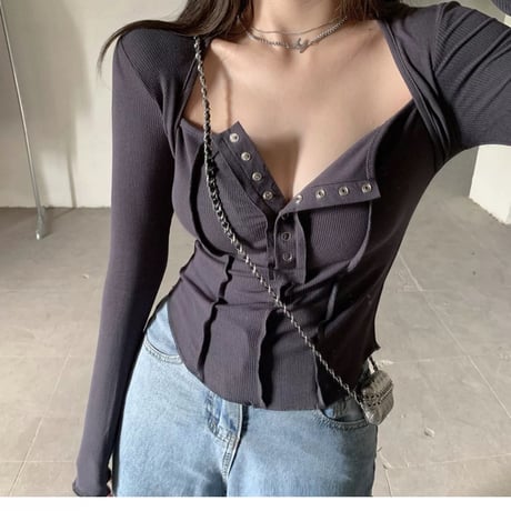 5色 ボタンダウン sexy Top