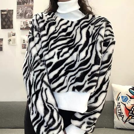 High neck Zebra セーター